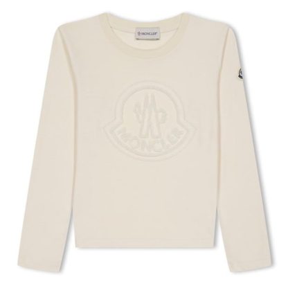 MONCLER Logo Long Sleeved T-Shirt Juniors Kids Long Sleeve T-Shirts Cream 050 for sale