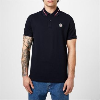 MONCLER Logo Patch Polo Shirt Men Short Sleeve Polos Navy 77X for sale