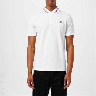 MONCLER Logo Patch Polo Shirt Men Short Sleeve Polos White 002 for sale