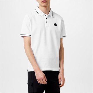 MONCLER Logo Patch Smart Polo Shirt Men Short Sleeve Polos White 001 for sale