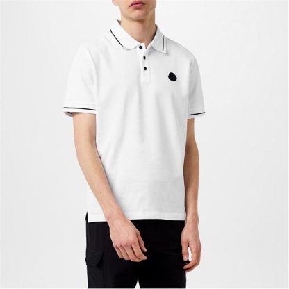 MONCLER Logo Patch Smart Polo Shirt Men Short Sleeve Polos White 001 for sale