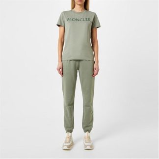 MONCLER Logo Patch Sweatpants Women Closed Hem Fleece Jogging Bottoms Green 92G for sale