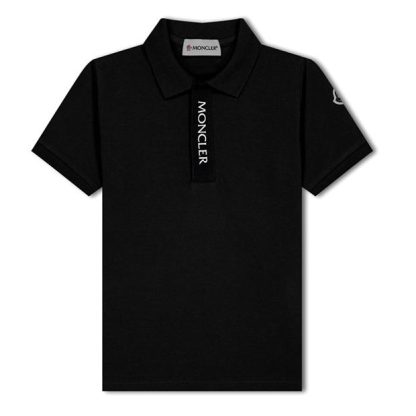 MONCLER Logo Plaque Polo Shirt Juniors Kids Short Sleeve Polos Black 999 for sale