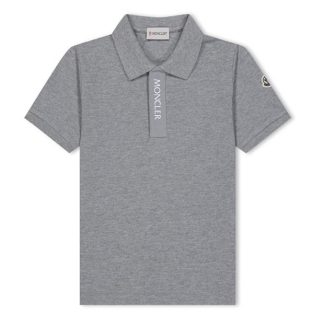 MONCLER Logo Plaque Polo Shirt Juniors Kids Short Sleeve Polos Grey 980 for sale