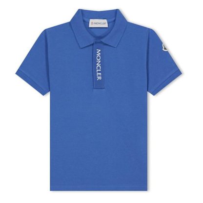 MONCLER Logo Plaque Polo Shirt Juniors Kids Short Sleeve Polos Sky Blue 710 for sale