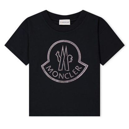 MONCLER Logo T-Shirt Junior Girls Kids Regular Fit T-Shirts Black 999 for sale