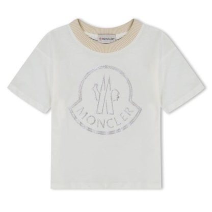 MONCLER Logo T-Shirt Junior Girls Kids Regular Fit T-Shirts Cream 034 for sale