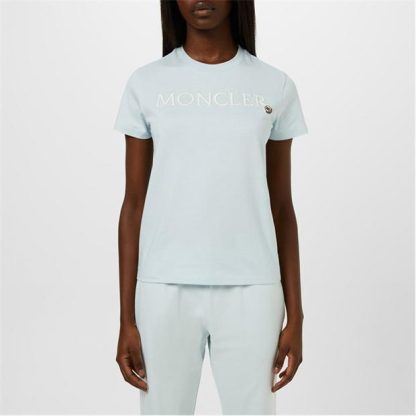 MONCLER Logo T-Shirt Women Slim Fit T-Shirts Light Blue 70S for sale