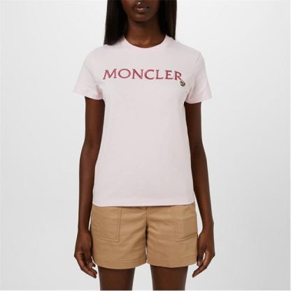 MONCLER Logo T-Shirt Women Slim Fit T-Shirts Light Pink 50B for sale