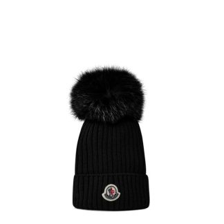 MONCLER Moncler Knit Hat Jn34 Unisex Bobble Hats Black 999 for sale