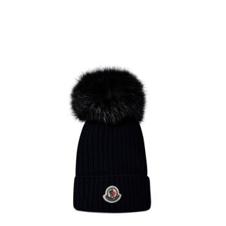 MONCLER Moncler Knit Hat Jn34 Unisex Bobble Hats Navy 742 for sale