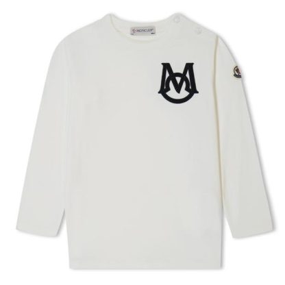 MONCLER Monogrammed T-Shirt Infant Boys Kids Long Sleeve T-Shirts Cream 034 for sale