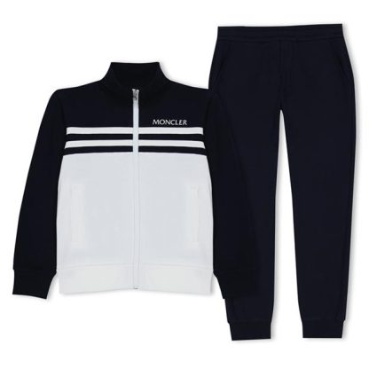 MONCLER Navy Blue & Ivory Stripe Tracksuit Boys Kids Navy F70  for sale