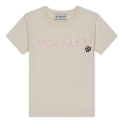 MONCLER Short Sleeve T-Shirt Juniors Kids Regular Fit T-Shirts Cream 050 for sale