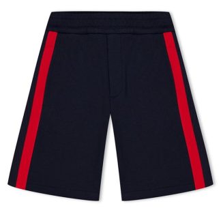 MONCLER Stripe Detail Cotton Shorts Juniors Kids Open Hem Fleece Jogging Bottoms Navy 778 for sale