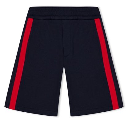 MONCLER Stripe Detail Cotton Shorts Juniors Kids Open Hem Fleece Jogging Bottoms Navy 778 for sale