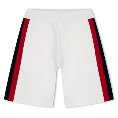 MONCLER Stripe Detail Cotton Shorts Juniors Kids Open Hem Fleece Jogging Bottoms White 034 for sale