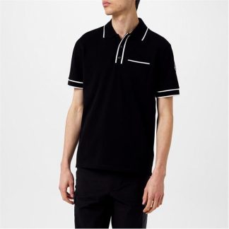 MONCLER Striped Logo Polo Shirt Men Short Sleeve Polos Black 999 for sale