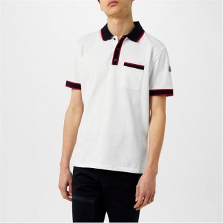 MONCLER Striped Logo Polo Shirt Men Short Sleeve Polos White 034 for sale