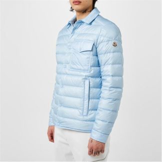 MONCLER Tenibres Down Shirt Jacket Men Puffer Jackets - Lightweight Sky Blue 70C for sale