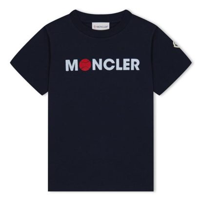 MONCLER Tennis Logo T-Shirt Juniors Kids Regular Fit T-Shirts Navy 778 for sale