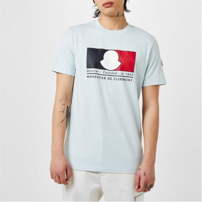 MONCLER Tricolour Logo Motif T-Shirt Men Regular Fit T-Shirts Sky Blue 70C for sale