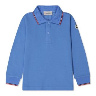 MONCLER Tricolour Polo Shirt Unisex Long Sleeve Polos Pale Blue 707 for sale