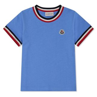 MONCLER Tricolour T-Shirt Kids Regular Fit T-Shirts Pale Blue 707 for sale