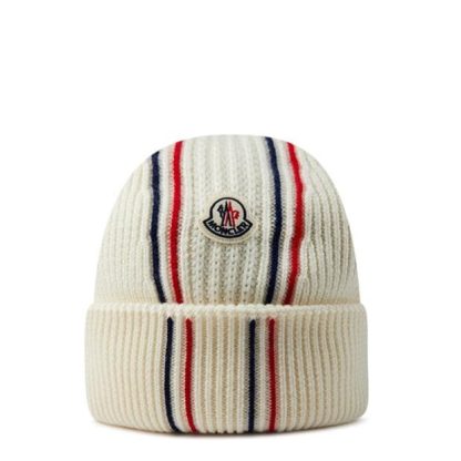 MONCLER Tricolour Wool Beanie Unisex Beanies White 034 for sale