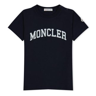 MONCLER Varsity Logo T-Shirt Boys Kids Regular Fit T-Shirts Navy 778 for sale