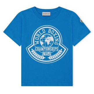 MONCLER Varsity Logo T-Shirt Boys Kids Regular Fit T-Shirts Pale Blue 72C for sale