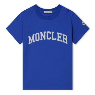 MONCLER Varsity Logo T-Shirt Boys Kids Regular Fit T-Shirts Royal Blue 711 for sale