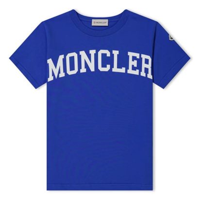 MONCLER Varsity Logo T-Shirt Boys Kids Regular Fit T-Shirts Royal Blue 711 for sale