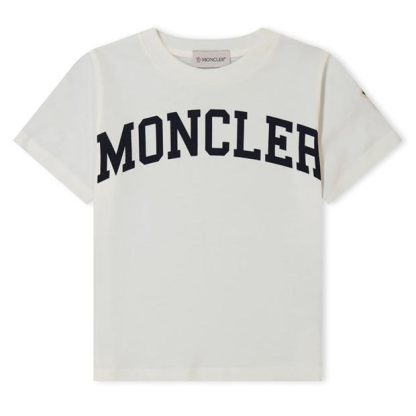 MONCLER Varsity Logo T-Shirt Boys Kids Regular Fit T-Shirts White 034 for sale