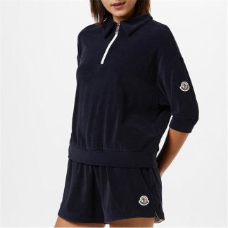 MONCLER Zip Polo Shirt Women Short Sleeve Polos Blue 778 for sale