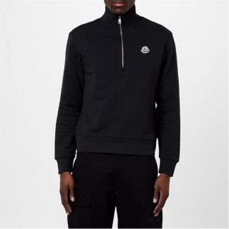 MONCLER Zip-Up Sweatshirt Men 1/4 Zip Fleece Tops Black 998 for sale