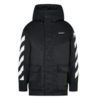 OFF WHITE Boys Helvetica Parka Jacket Kids Black Wht 1001  for sale