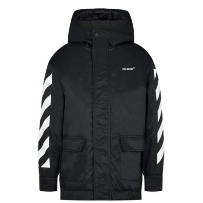 OFF WHITE Boys Helvetica Parka Jacket Kids Black Wht 1001  for sale