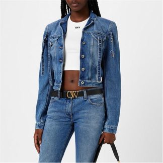 OFF WHITE Cargo Cropped Denim Jacket Women Blue 4500  for sale