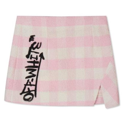 OFF WHITE Checked Boucle Graffiti Skirt Junior Kids Pink/Black  for sale