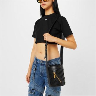 OFF WHITE Cut-Out Diagonal Bucket Bag Women Black 1000  for sale