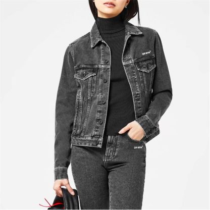 OFF WHITE Denim Jacket Women Grey/Wht 0701  for sale