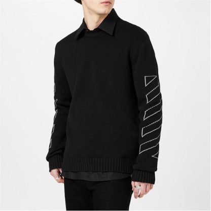 OFF WHITE Diagonal Knit Sweater Men Black 1006  for sale