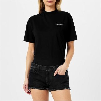 OFF WHITE Diagonal Logo T-Shirt Women Regular Fit T-Shirts Black 1001 for sale