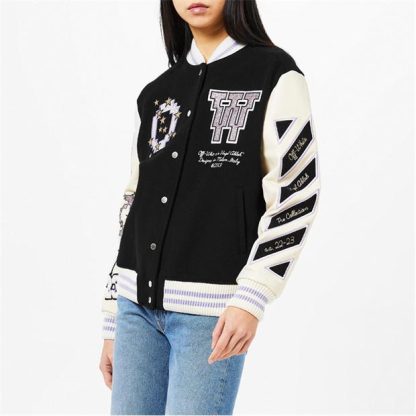 OFF WHITE Embroidered Patches Varsity Jacket Women Blk/Lilc 1036  for sale