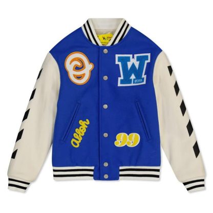 OFF WHITE Embroidered Varsity Jacket Kids Blue Blk 4510  for sale