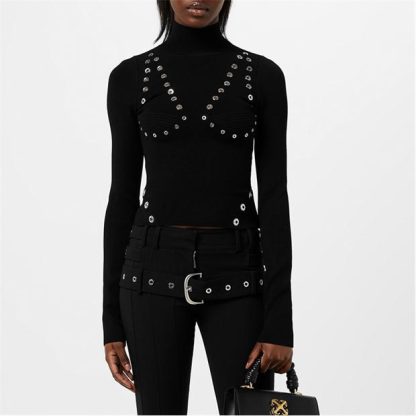 OFF WHITE Eyelet Knitted Top Women Black  for sale