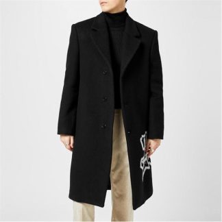 OFF WHITE Jacquard Overcoat Men Black/Wht 1001  for sale