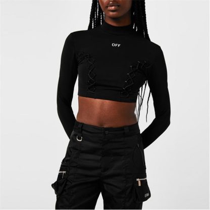 OFF WHITE Laced Up Turtleneck Top Women Black 1001  for sale