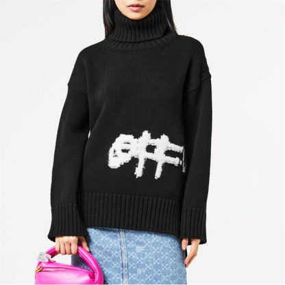 OFF WHITE Logo Intarsia Turtleneck Women Black 1001  for sale